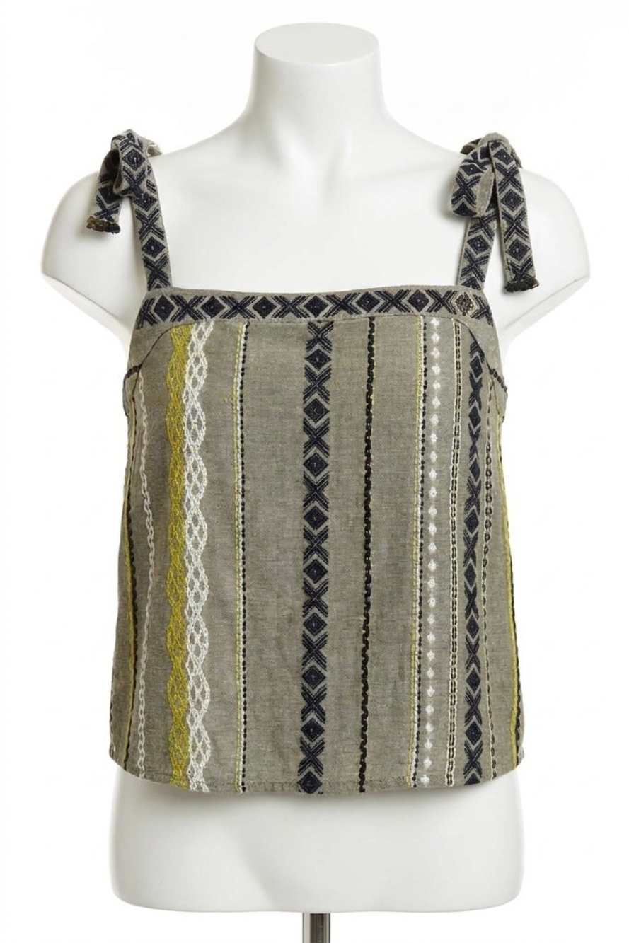 NEW DREW lucia shoulder tie gauze stripe tank in sage